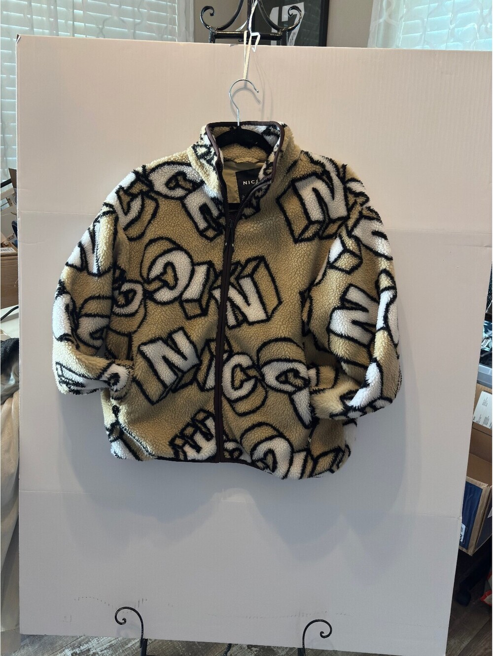 NICCE beige logo print fleece zip jacket